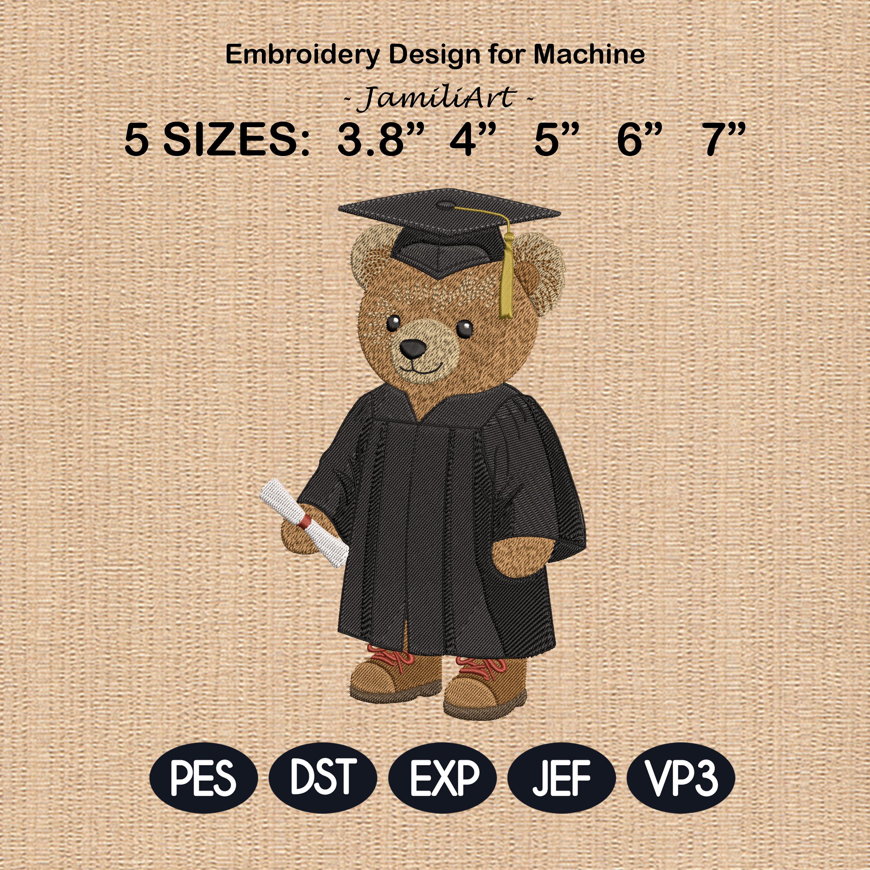 Graduation Bear Embroidery Design, Cute Teddy Bear Embroidery, University Graduation Bear, College Grad Embroidery, Instant Download