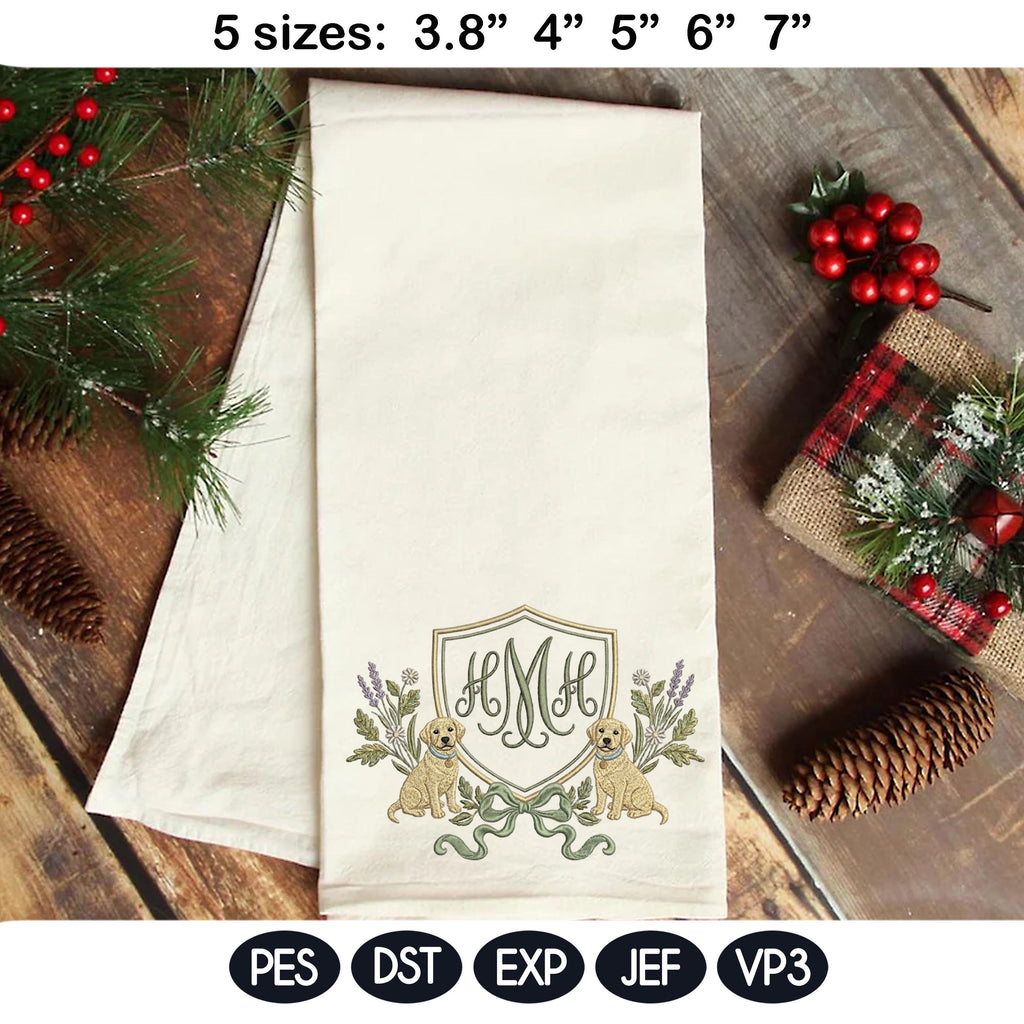 Labrador Frame Embroidery Design, Dog Monogram Frame, Puppy Crest Frame, Floral Dog Embroidery, Machine Embroidery,5 sizes, Digital Download - image 5