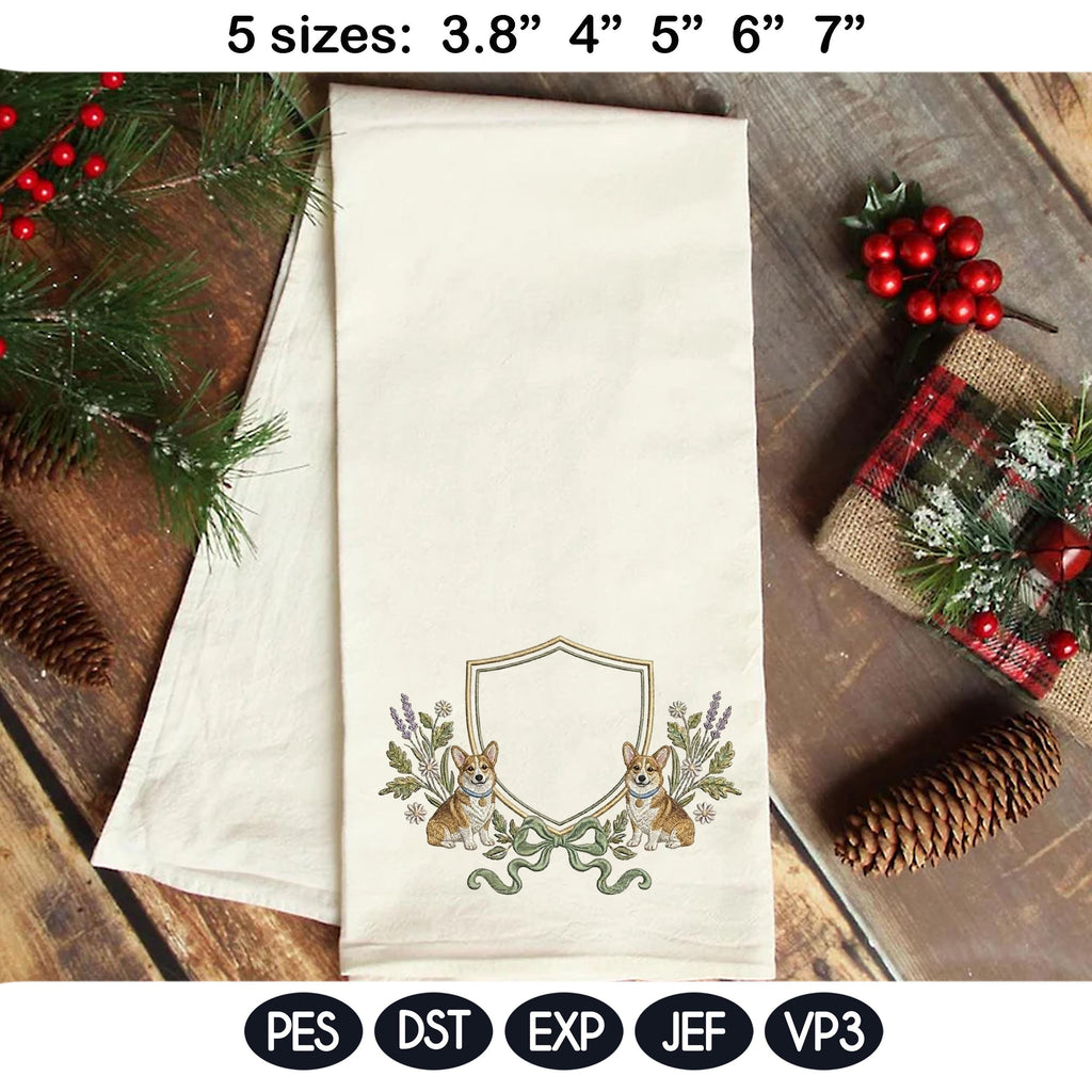 Corgi Frame Embroidery Design, Dog Monogram Frame, Corgi Puppy Crest Frame, Floral Dog Frame, Baby Name Frame, 5 sizes, Digital Download - image 4