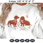 Dachshund Embroidery Design, Pair of Dachshunds with Bows and Daisies, Cute Puppy Embroidery File, Floral Dog Design, Pet Lover Gift - image 3