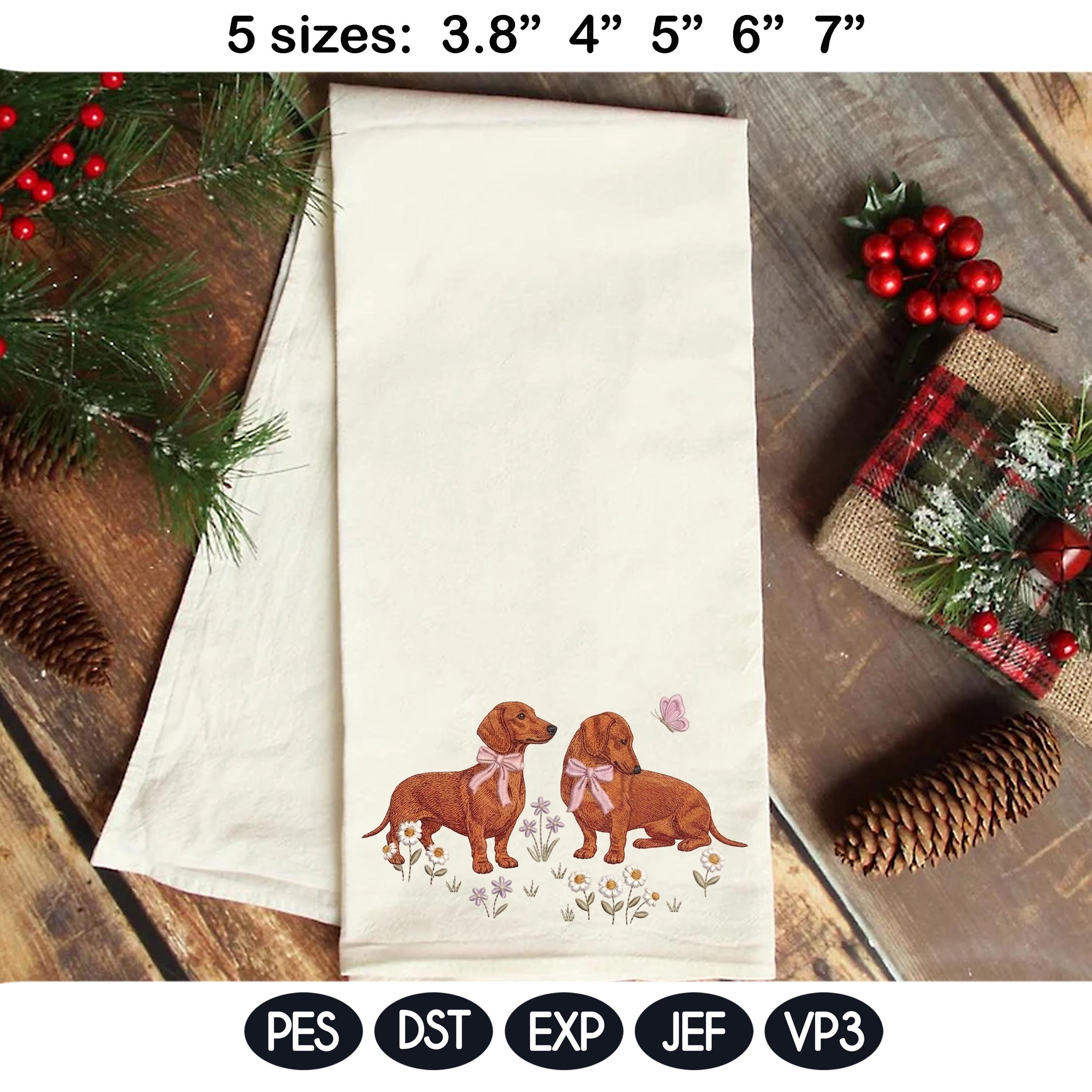 Dachshund Embroidery Design, Pair of Dachshunds with Bows and Daisies, Cute Puppy Embroidery File, Floral Dog Design, Pet Lover Gift - image 5