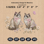 Ragdoll Cat Embroidery Design, Pair of Ragdoll Kittens with Bows and Daisies, Cute Kitten Embroidery File, Floral Cat Design, Pet Lover Gift