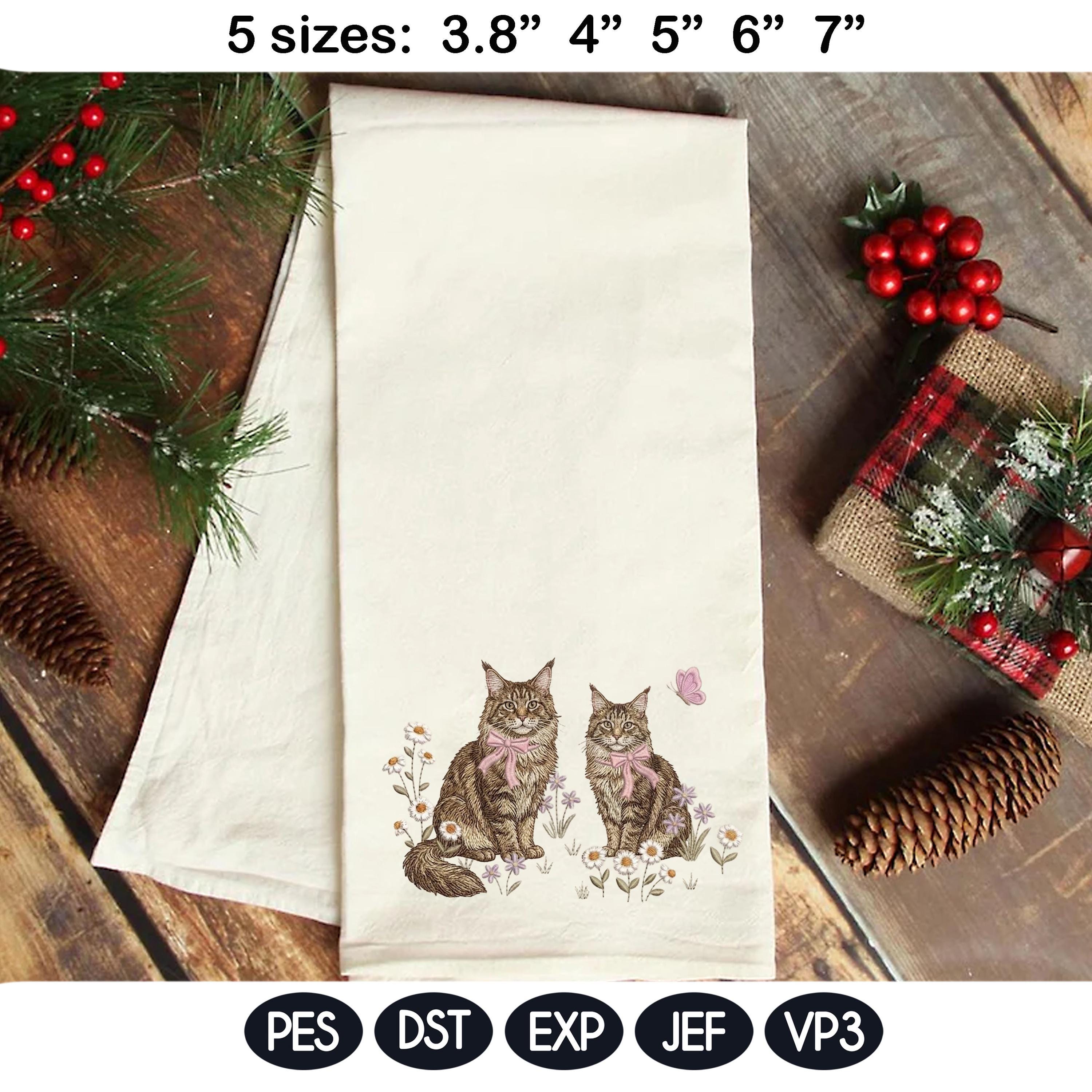 Maine Coon Cat Embroidery Design, Pair of Maine Coon Kittens with Bows and Daisies, Cute Kitten Embroidery, Floral Cat Design,Pet Lover Gift - image 5