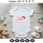Sleeping Baby Angel Embroidery Design, Cute Newborn Girl on Cloud File, Nursery Decor Machine Embroidery, 5 Sizes, Digital Download - image 3