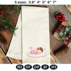 Sleeping Baby Angel Embroidery Design, Cute Newborn Girl on Cloud File, Nursery Decor Machine Embroidery, 5 Sizes, Digital Download - image 6