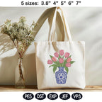 Chinoiserie Tulip Vase Embroidery Design, Pink Tulip Bouquet Blue White Porcelain, Floral Machine Embroidery File PES DST - image 3