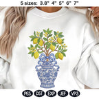 Chinoiserie Lemon Tree Embroidery Design Bundle, Blue White Vase Citrus Plant Machine Embroidery File, Chinoiserie Style, Instant Download - image 9