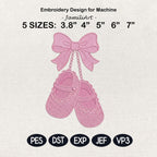 Baby Girl Shoes Bow Embroidery Design, Cute Ballet Slippers Machine Embroidery File, Coquette Nursery Decor, 5 Sizes, Digital Download