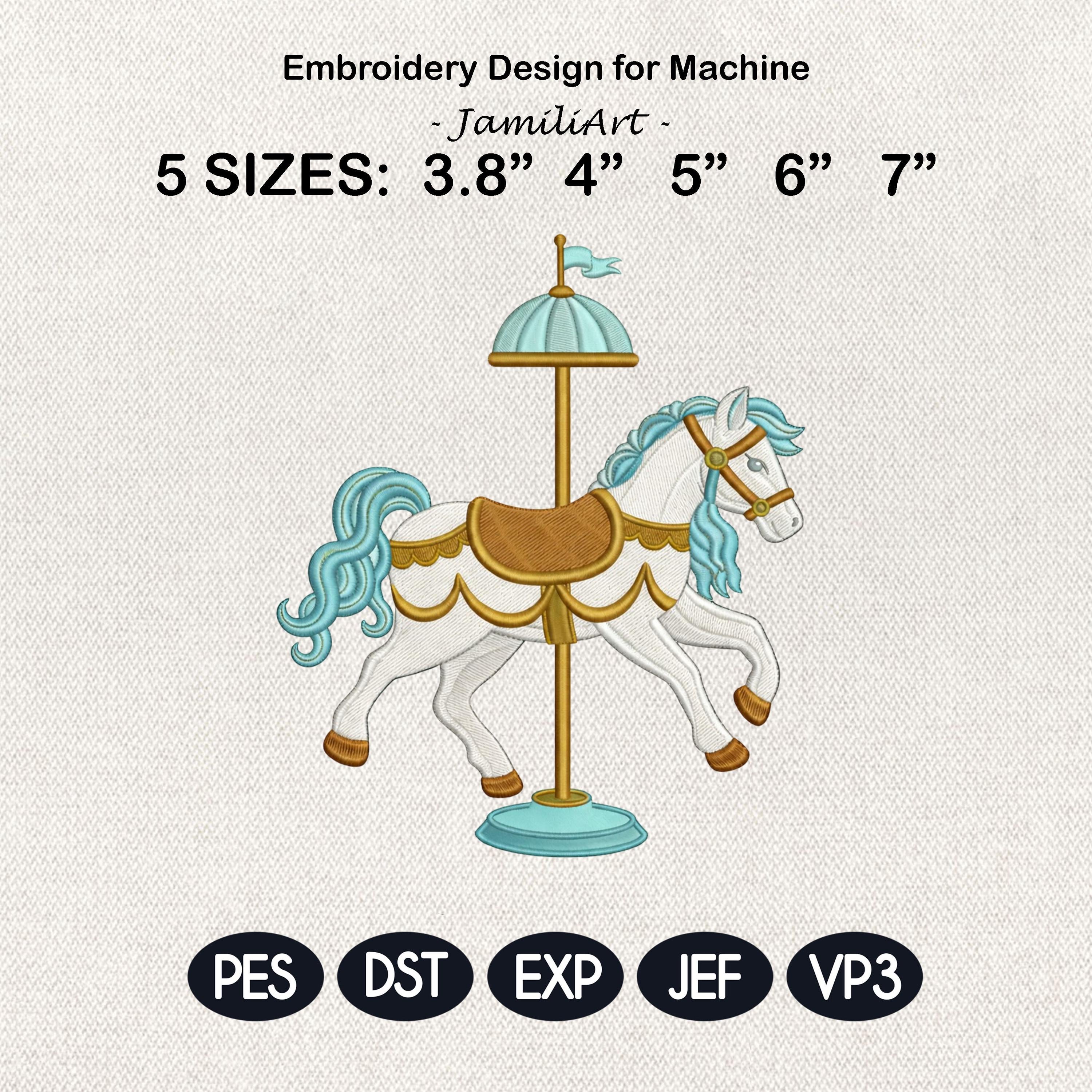 Carousel Horse Embroidery Design, Vintage Baby Girl Nursery Horse Machine Embroidery File, Cute Kids Decor, 5 Sizes, Digital Download