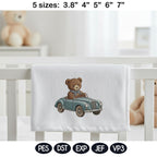 Teddy Bear Car Embroidery Design, Vintage Convertible Bear, Cute Animal Driving Car, Baby Nursery Embroidery File, 5 sizes, Digital Download - image 4
