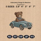 Teddy Bear Car Embroidery Design, Vintage Convertible Bear, Cute Animal Driving Car, Baby Nursery Embroidery File, 5 sizes, Digital Download