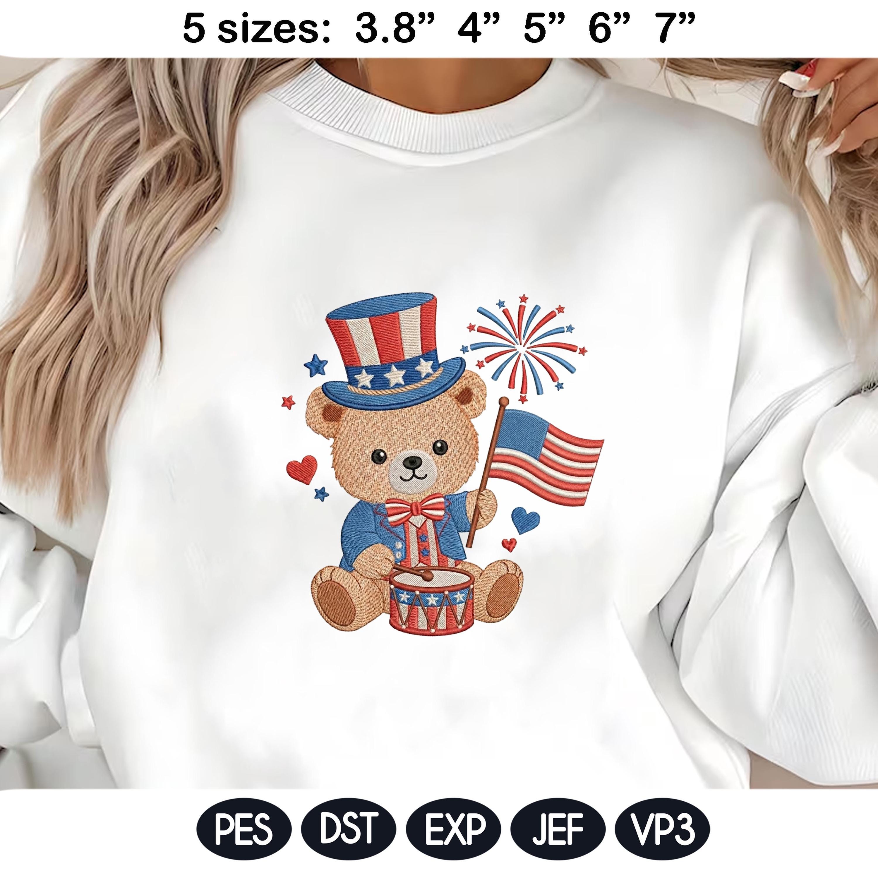 Patriotic Teddy Bear Embroidery Design, Bear 4th of July, USA Flag Fireworks Kids, Cute American Bear, Machine Embroidery, Digital Download - image 6