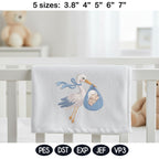 Baby Stork Embroidery Design, Newborn Arrival Baby Boy Gift, Cute Stork Carrying Baby, Nursery Baby, Machine Embroidery, Digital Download - image 4