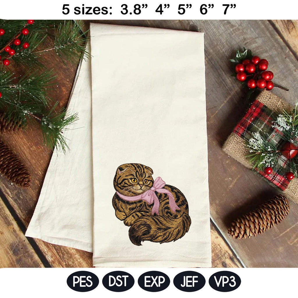 Cute Scottish Fold Embroidery Design, Kawaii Kitten with Pink Bow, Baby Girl Cat Embroidery File, Machine Embroidery, Digital Download - image 4
