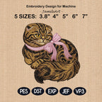 Cute Scottish Fold Embroidery Design, Kawaii Kitten with Pink Bow, Baby Girl Cat Embroidery File, Machine Embroidery, Digital Download