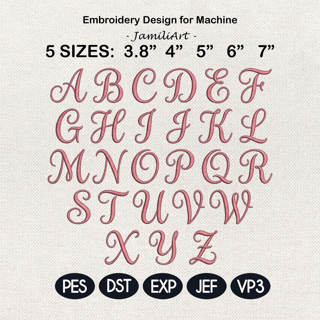 Elegant Script Monogram Alphabet Embroidery Design, Swirly Font A-Z Machine Embroidery Letters, Custom Name Initials Set, Digital Download