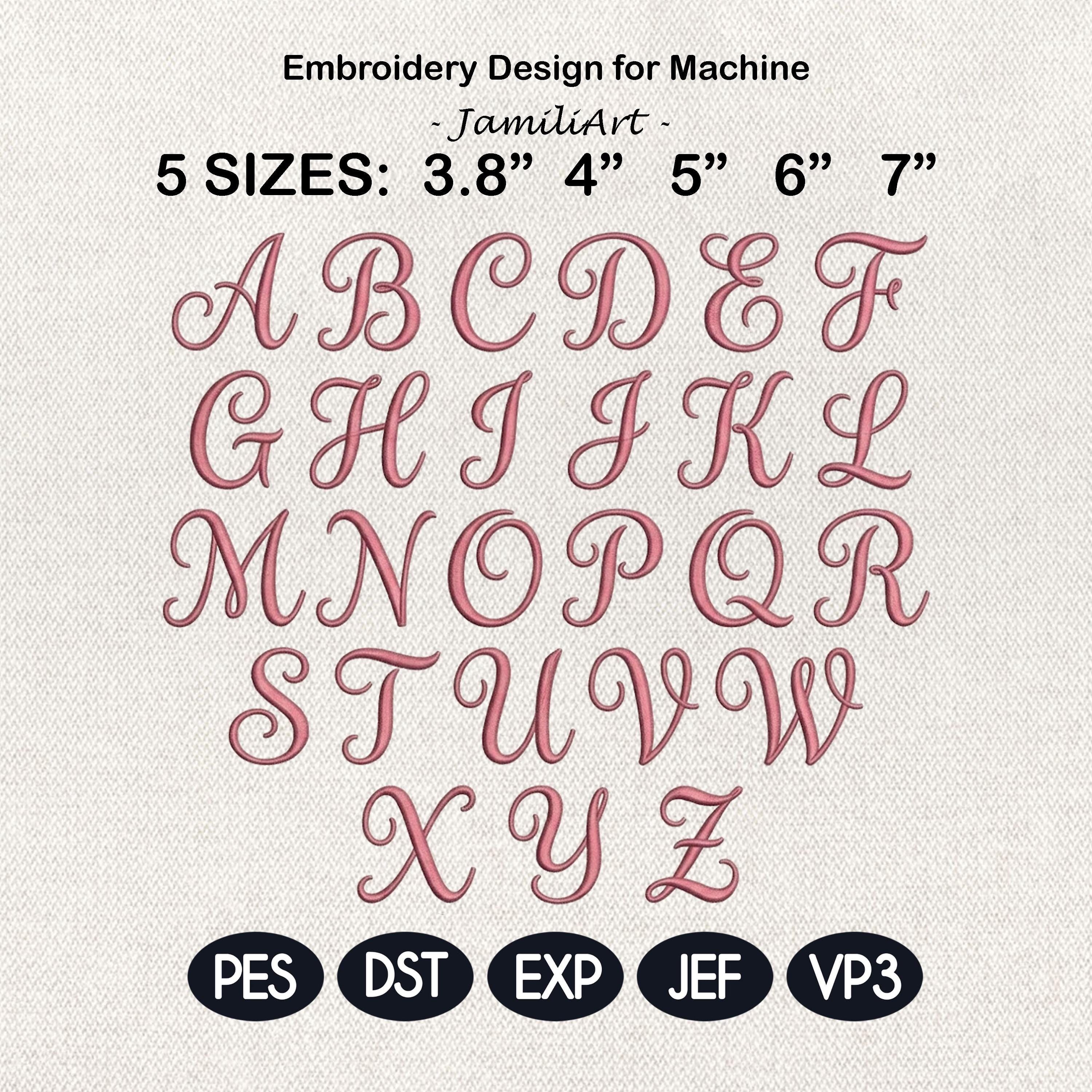 Elegant Script Monogram Alphabet Embroidery Design, Swirly Font A-Z Machine Embroidery Letters, Custom Name Initials Set, Digital Download
