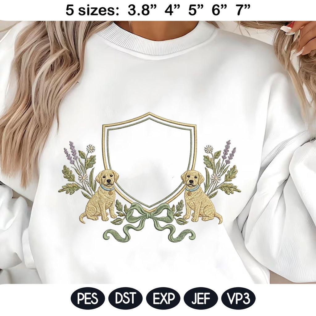 Labrador Frame Embroidery Design, Dog Monogram Frame, Puppy Crest Frame, Floral Dog Embroidery, Machine Embroidery,5 sizes, Digital Download - image 6
