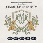 Golden Retriever Frame Embroidery Design, Dog Monogram Frame, Puppy Crest Frame, Floral Dog Frame, Baby Name Frame,5 sizes, Digital Download