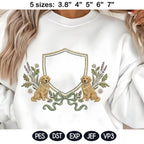 Golden Retriever Frame Embroidery Design, Dog Monogram Frame, Puppy Crest Frame, Floral Dog Frame, Baby Name Frame,5 sizes, Digital Download - image 3