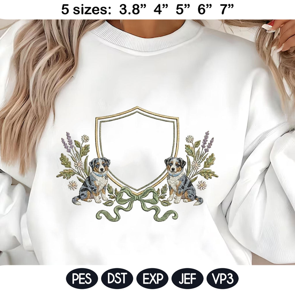 Australian Shepherd Frame Embroidery Design, Dog Monogram Frame, Aussie Puppy Crest, Floral Dog Frame, Baby Name Frame, Digital Download - image 6