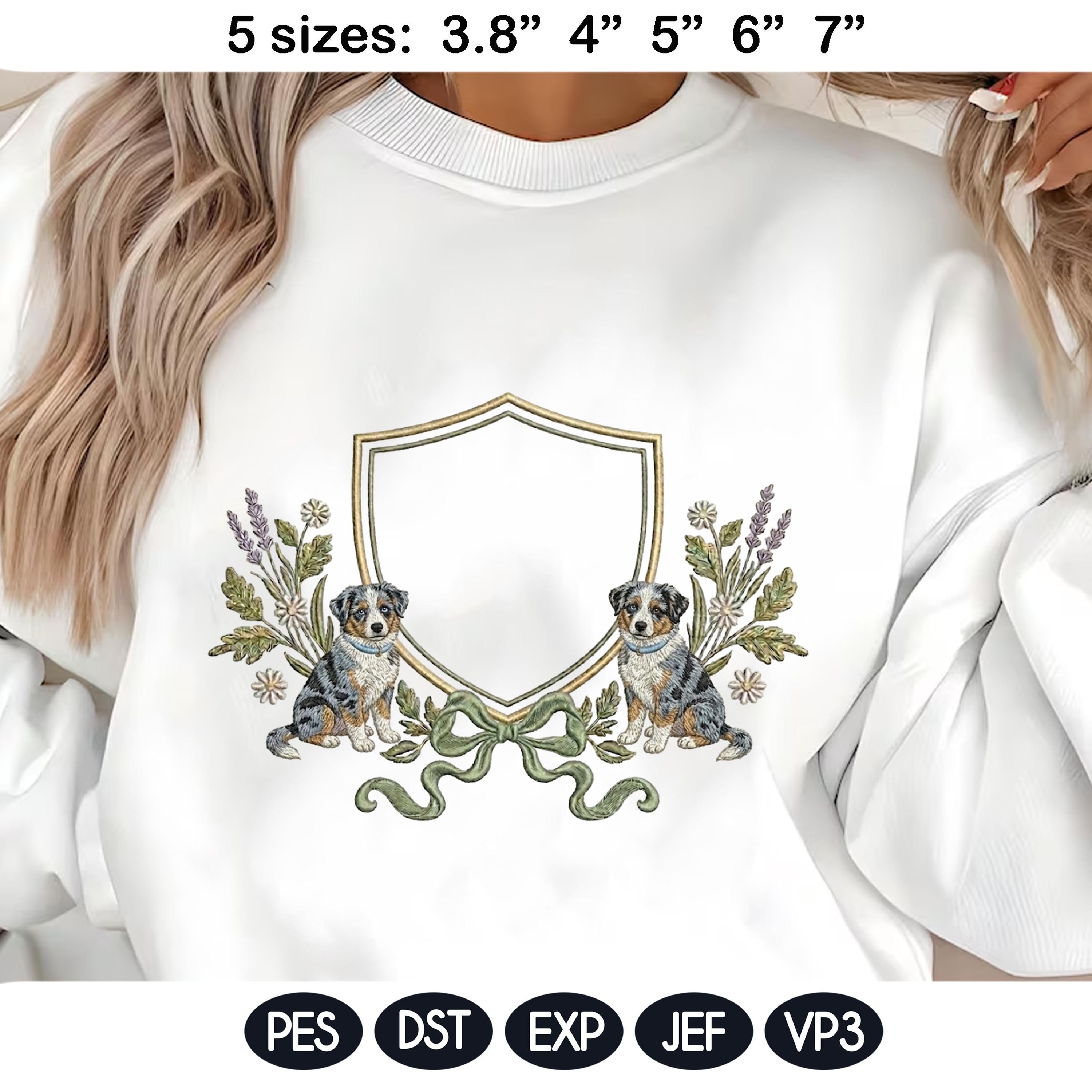 Australian Shepherd Frame Embroidery Design, Dog Monogram Frame, Aussie Puppy Crest, Floral Dog Frame, Baby Name Frame, Digital Download - image 6