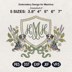 Australian Shepherd Frame Embroidery Design, Dog Monogram Frame, Aussie Puppy Crest, Floral Dog Frame, Baby Name Frame, Digital Download