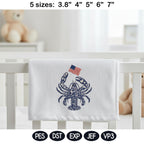 Chinoiserie Lobster Embroidery Design with USA Flag, Patriotic Nautical Sea Life, 4th of July Machine Embroidery, 5 sizes, Digital Download - image 3