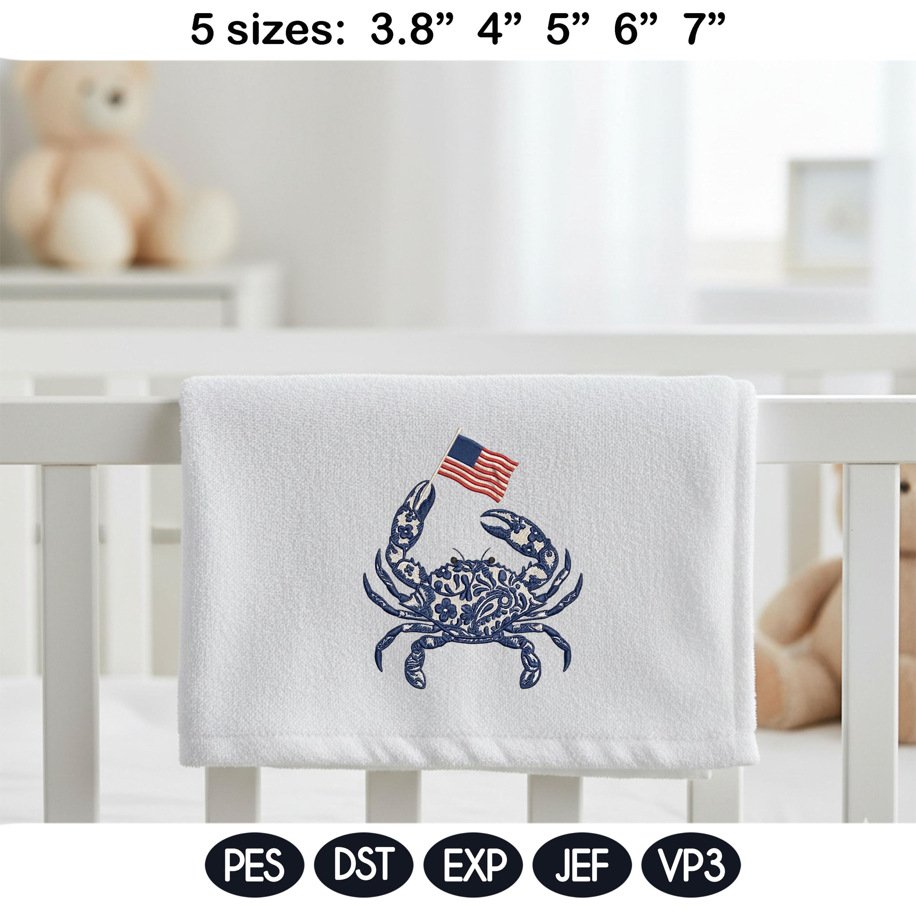 Chinoiserie Patriotic Animal Embroidery Bundle, Crab Lion Shark Pelican Heron USA Flag Machine File, 5 Sizes, Digital Instant Download - image 6