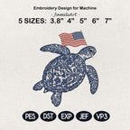 Chinoiserie Sea Turtle Embroidery Design with USA Flag, Patriotic Nautical Sea Life, 4th of July Machine Embroidery,5 sizes,Digital Download