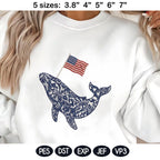 Chinoiserie Whale Embroidery Design with USA Flag, Patriotic Nautical Sea Life, 4th of July Machine Embroidery, 5 sizes, Digital Download - image 3