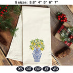 Chinoiserie Lemon Tree Embroidery Design Bundle, Blue White Vase Citrus Plant Machine Embroidery File, Chinoiserie Style, Instant Download - image 10