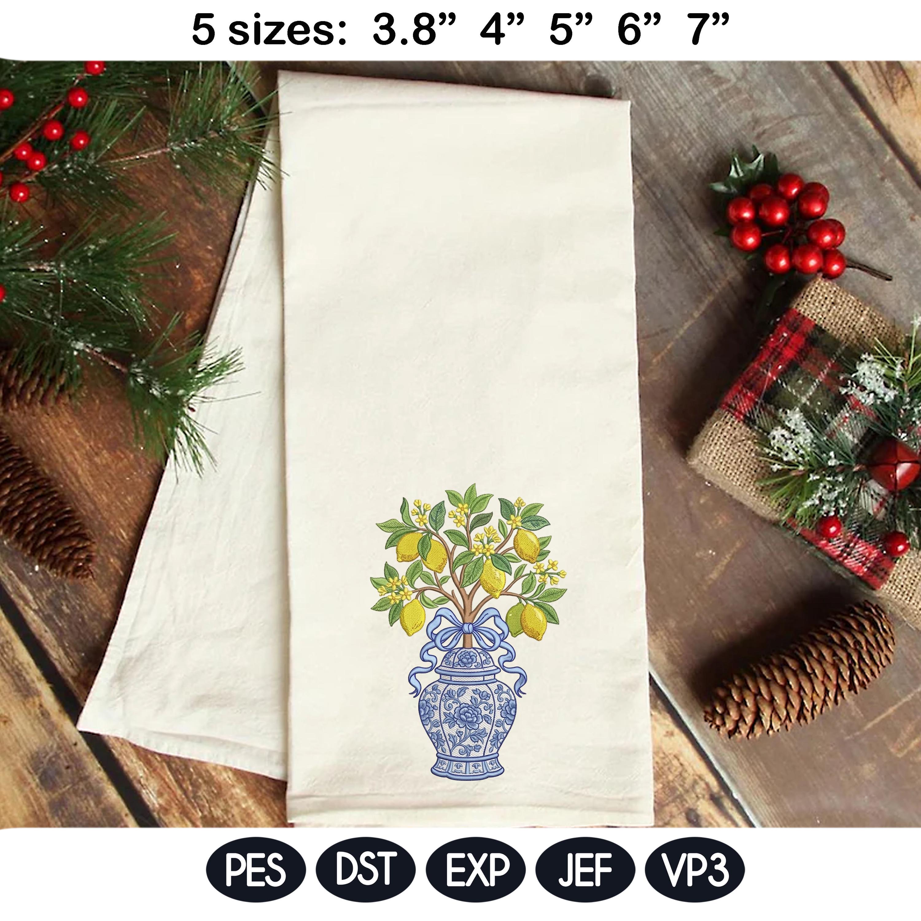 Chinoiserie Lemon Tree Embroidery Design Bundle, Blue White Vase Citrus Plant Machine Embroidery File, Chinoiserie Style, Instant Download - image 10