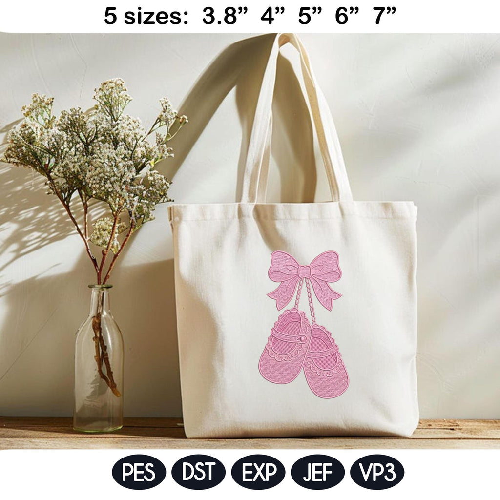 Baby Girl Shoes Bow Embroidery Design, Cute Ballet Slippers Machine Embroidery File, Coquette Nursery Decor, 5 Sizes, Digital Download - image 5