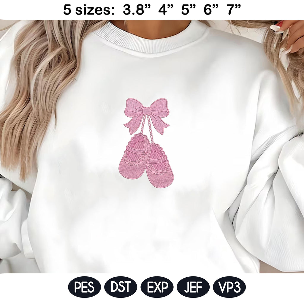 Baby Girl Shoes Bow Embroidery Design, Cute Ballet Slippers Machine Embroidery File, Coquette Nursery Decor, 5 Sizes, Digital Download - image 6