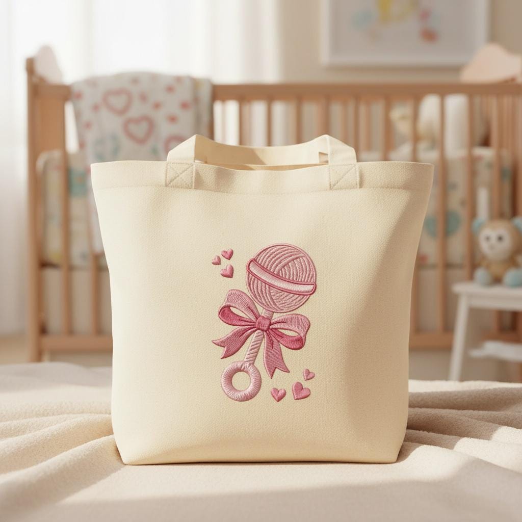 Baby Rattle Embroidery Design, Cute Pink Nursery Toy with Bow, Newborn Gift Machine Embroidery, Baby Girl Shower, 5 Sizes, Digital Download - image 5