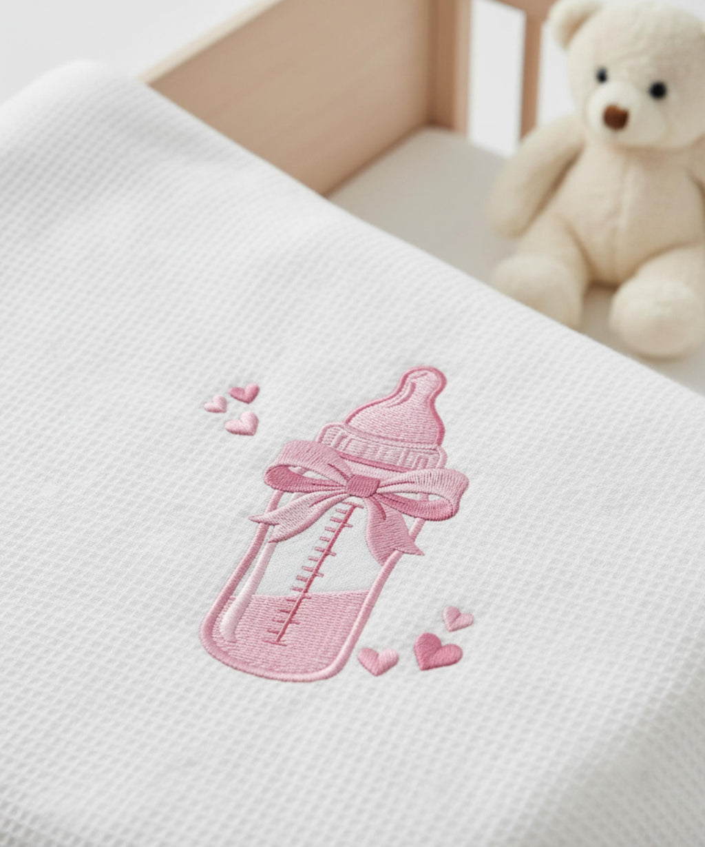 Baby Bottle Embroidery Design, Cute Pink Newborn Bottle File, Baby Shower Gift Machine Embroidery, Nursery Design, 5 Sizes, Digital Download - image 6