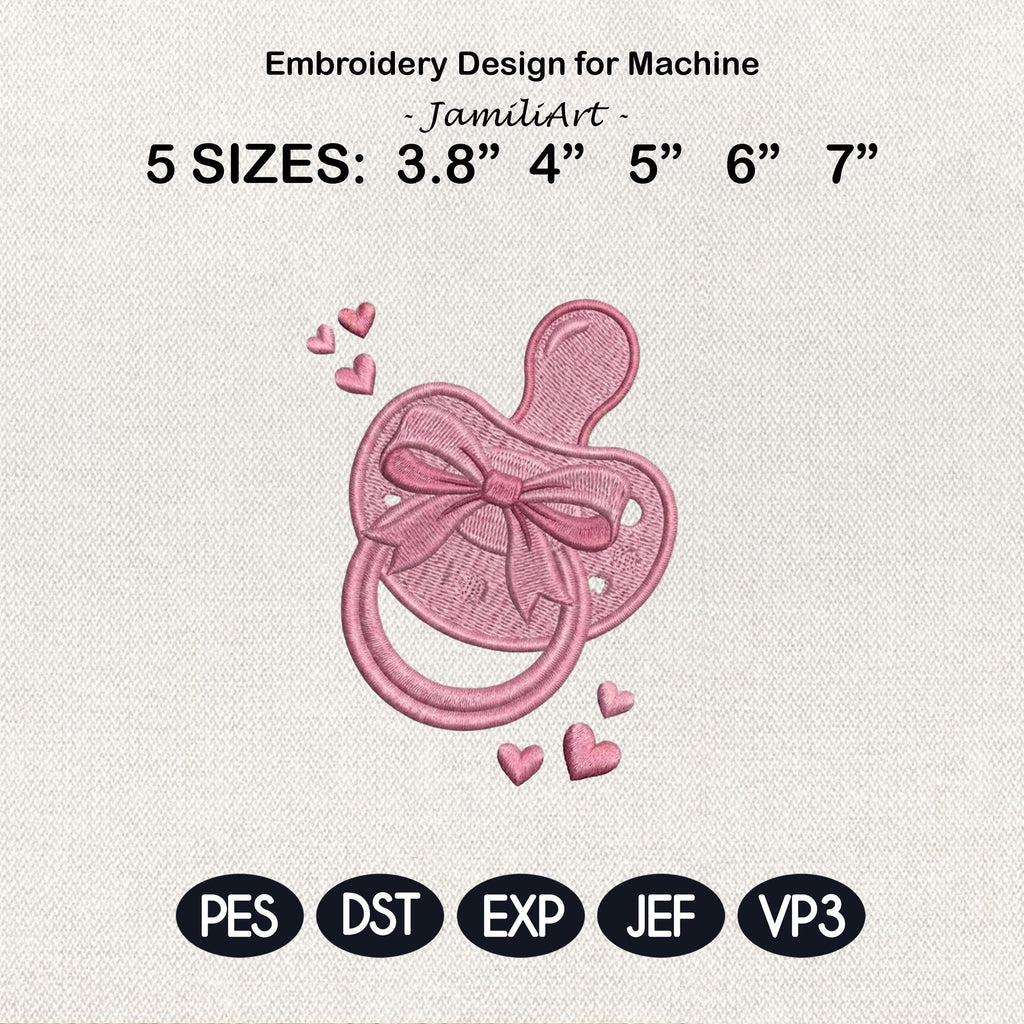 Baby Pacifier Embroidery Design, Cute Pink Binky File, Newborn Girl Gift, Baby Shower Nursery Decor, Machine Embroidery, Digital Download