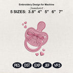 Baby Pacifier Embroidery Design, Cute Pink Binky File, Newborn Girl Gift, Baby Shower Nursery Decor, Machine Embroidery, Digital Download