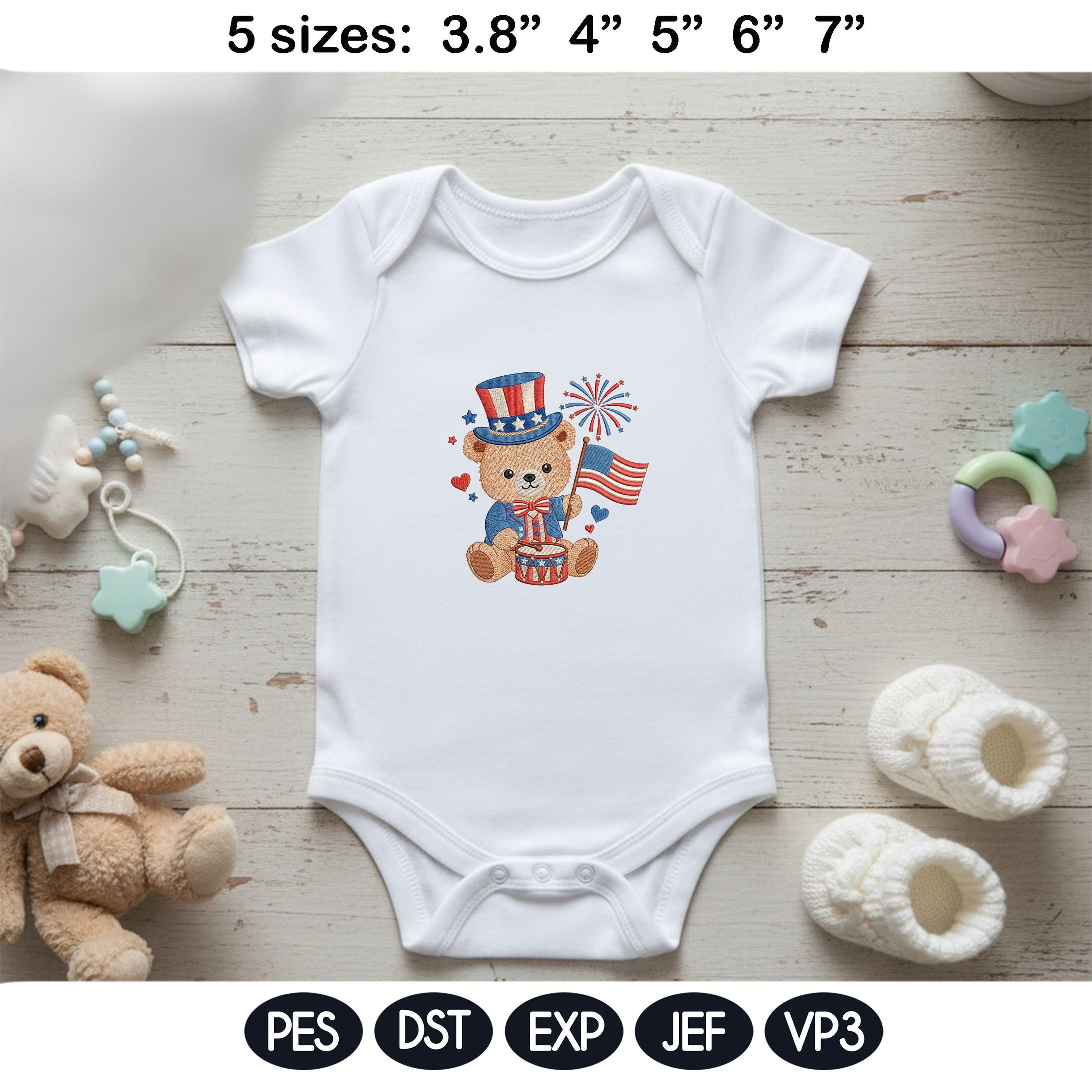 Patriotic Teddy Bear Embroidery Design, Bear 4th of July, USA Flag Fireworks Kids, Cute American Bear, Machine Embroidery, Digital Download - image 5