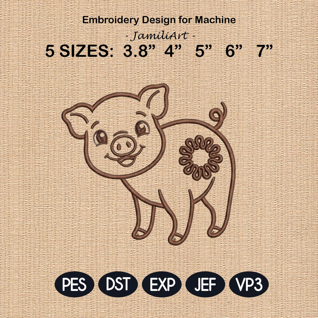 Cute Baby Pig Butt Bag Tie Embroidery Design, Funny Pig Butt Applique, Bread Bag Clip In The Hoop, Pig Embroidery File, Digital Download - image 3