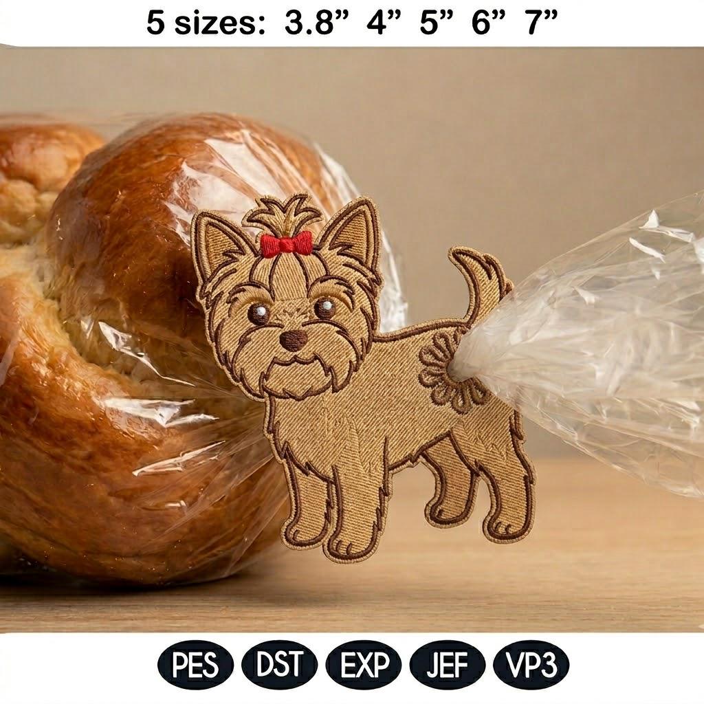 Cute Yorkie Dog Butt Bag Tie Embroidery Design, Funny Puppy Butt Applique, Bread Bag Clip In The Hoop, Yorkshire Terrier, Digital Download