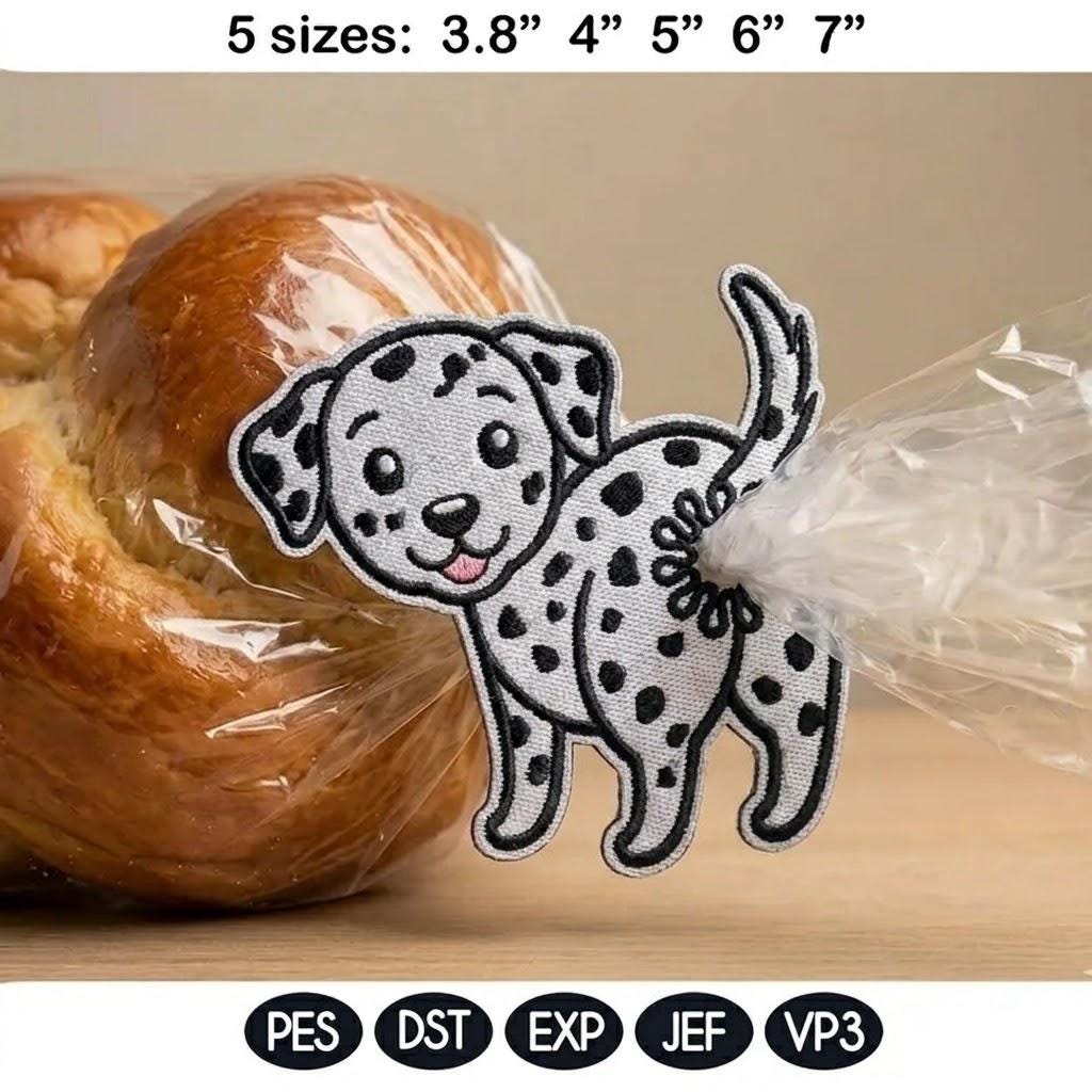 Cute Dalmatian Butt Bag Tie Embroidery Design, Funny Dog Butt Applique, Bread Bag Clip In The Hoop, Puppy Embroidery File, Digital Download