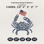 Chinoiserie Crab Embroidery Design with USA Flag, Patriotic Nautical Sea Life, 4th of July Machine Embroidery File,5 sizes, Digital Download