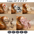 Cute Farm Animal Butt Bag Tie Embroidery Bundle, Funny Barnyard Applique, Bread Bag Clip In The Hoop, Chicken Cow Pig Embroidery File