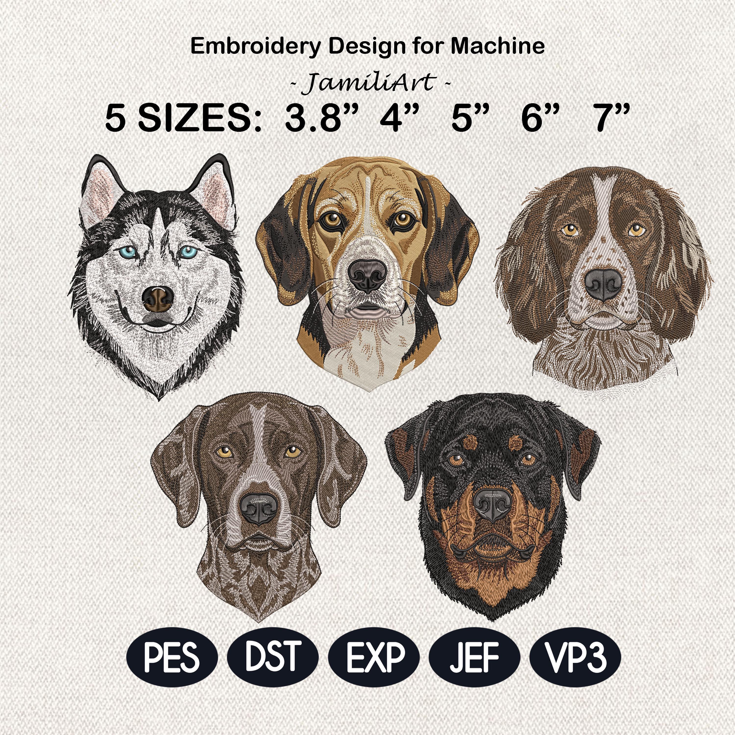 Hunting Realistic Dog Embroidery Bundle, Puppy Portrait Machine Embroidery, Pet Lover Embroidery Files, 5 sizes, Digital Instant Download