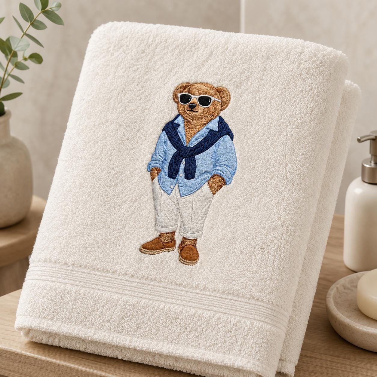 Preppy Teddy Bear Embroidery Design, Coastal Summer Bear Machine Embroidery File, Fashion Teddy Bear, 5 sizes, Digital Download - image 6