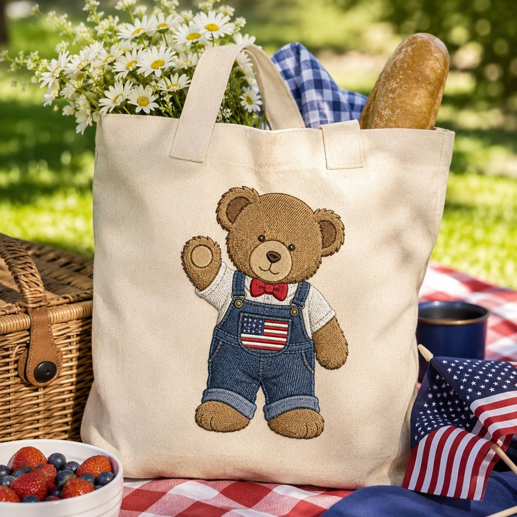 Americana Teddy Bear Embroidery Design, Cute USA Bear In Overalls Machine Embroidery, Patriotic Baby Bear Stitch Pattern, Digital Download - image 4