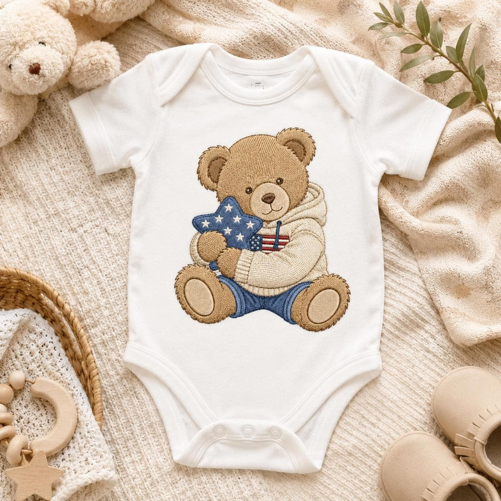 Patriotic Teddy Bear Embroidery Design, Cute Americana Bear With Star Pillow Machine Embroidery, USA Baby Bear Pattern, Digital Download - image 5