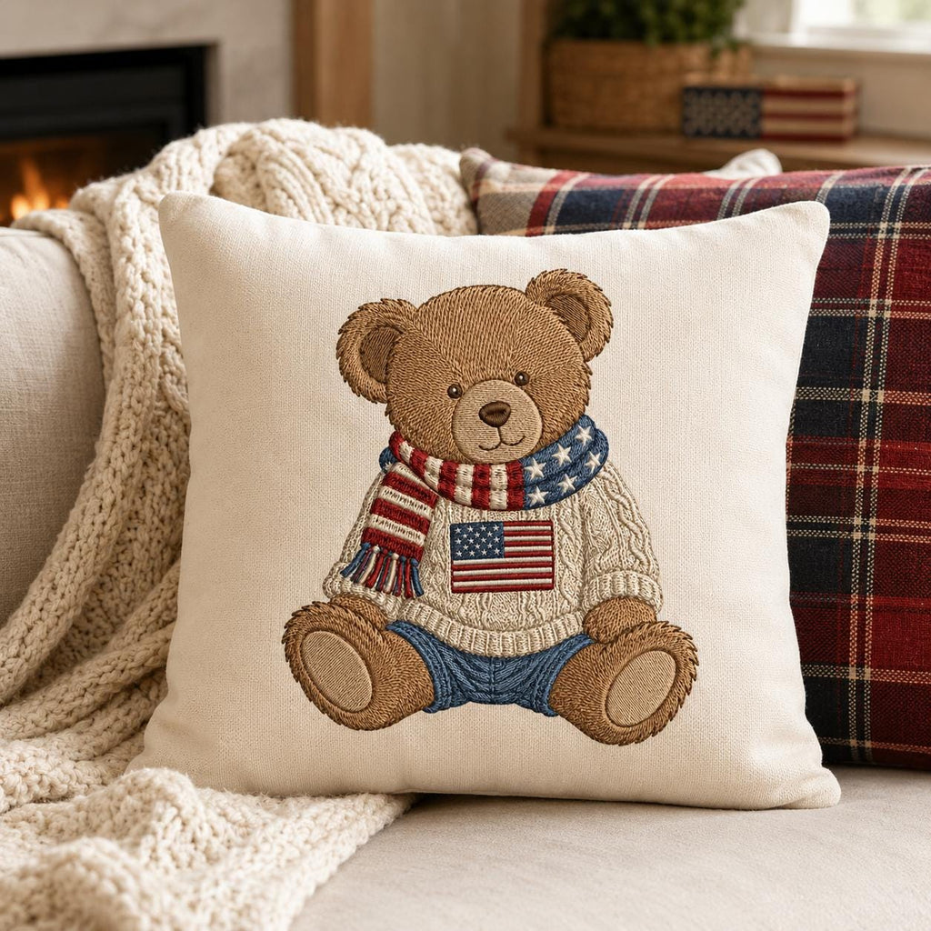 Patriotic Teddy Bear Embroidery Design, USA Flag Sweater Bear Machine Embroidery File, Americana Baby Bear Pattern, 5 sizes Digital Download - image 5